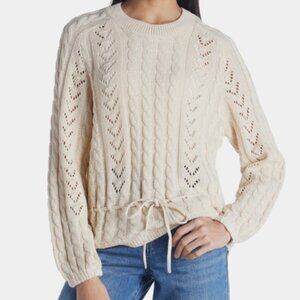 Zara Ivory Cable Knit Sweater With Drawstring Waist Size S